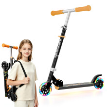 MEE GOO Kids Scooter Ages 6-12, Easy Folding with Adjustable Handlebar and Rear Brake, Light Up for Girls & Boys (Black)