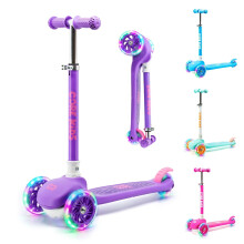 CORE Kids Foldy 3 wheel Scooter - Light up LED 3 wheel Kids Scooter, Easy Folding & Rear Brake 4 Adjustable Height Handlebar, for Boys & Girls