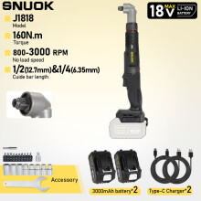 SNUOK Clé à chocs à angle droit sans balais 18V, 160 N.m, 6 vitesses, avec double batterie et port USB Type-C