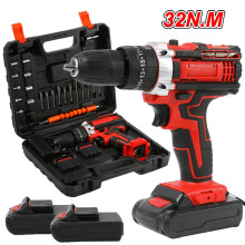 Perceuse à percussion sans fil 21V, 32 N.m, 18+1 vitesses, avec 2 batteries rechargeables