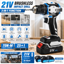 Perceuse à percussion sans fil sans balais 70 Nm 13 mm, 2 vitesses, compatible batterie Makita 18V