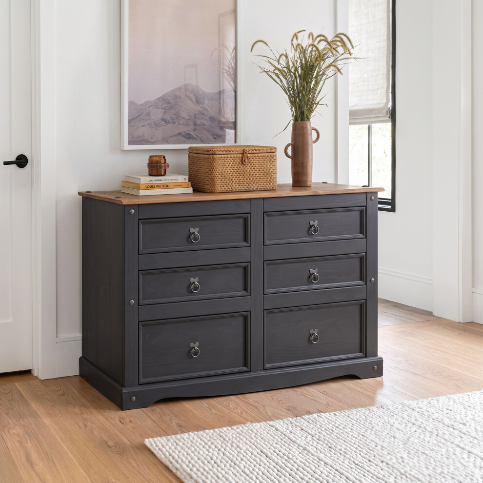 Mercers Furniture Corona Charcoal 3+3 Chest Of Drawers - Distressed Charcoal - Image 2