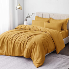 (Yellow/ Mustard, Single) Duvet Cover Set with Pillowcases - Soft Brushed Microfibre Quilt Cover Bedding Set, Hypoallergenic & Machine Washable