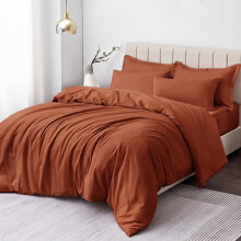 (Rust, Double) Duvet Cover Set with Pillowcases - Soft Brushed Microfibre Quilt Cover Bedding Set, Hypoallergenic & Machine Washable
