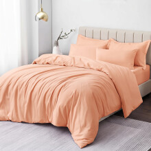 (Peach, Double) Duvet Cover Set with Pillowcases - Soft Brushed Microfibre Quilt Cover Bedding Set, Hypoallergenic & Machine Washable