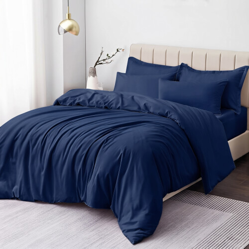 Imperial Rooms (Navy Blue, King) Duvet Cover Set with Pillowcases - Soft Brushed Microfibre Quilt Cover Bedding Set, Hypoallergenic & Machine Washable