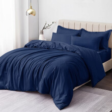 (Navy Blue, Single) Duvet Cover Set with Pillowcases - Soft Brushed Microfibre Quilt Cover Bedding Set, Hypoallergenic & Machine Washable