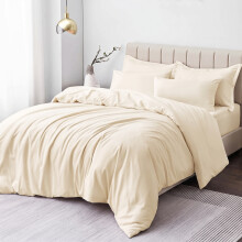 (Cream , Single) Duvet Cover Set with Pillowcases - Soft Brushed Microfibre Quilt Cover Bedding Set, Hypoallergenic & Machine Washable
