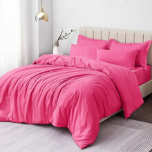 (Pink, Double) Duvet Cover Set with Pillowcases - Soft Brushed Microfibre Quilt Cover Bedding Set, Hypoallergenic & Machine Washable