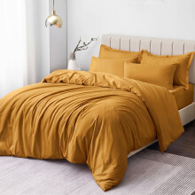 (Yellow/ Mustard, Double) Duvet Cover Set with Pillowcases - Soft Brushed Microfibre Quilt Cover Bedding Set, Hypoallergenic & Machine Washable