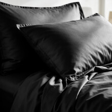 (Black , Plain Pillowcase 2-Pack) Duvet Cover Set with Pillowcases - Soft Brushed Microfibre Quilt Cover Bedding Set