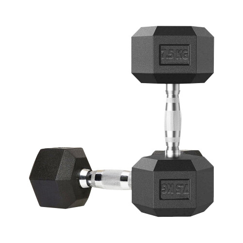 MAXSTRENGTH Rubber Hex Dumbbell Pair - 7.5kg