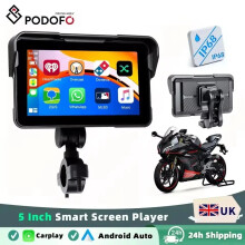 5 Inch Wireless Motorcycle CarPlay & Android Auto Display, IP68 Waterproof HD Touchscreen GPS Navigation, Bluetooth, FM Audio