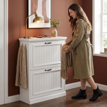 Shoe Cabinet with 2 Flip Drawer, Space-Saving Slim Cupboard, White