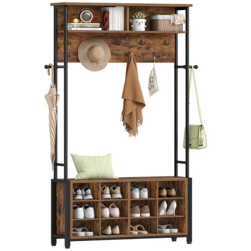 Coat Rack with Shoe Storage Hall Tree with Bench 1