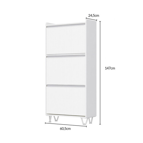 Fluted Wooden Shoe Cabinet White and Silver 2