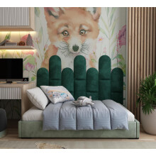 (Green) 2 Pack - Soft Velour Upholstered Acoustic Wall Panels Rounded (25x50cm) | Decorative Headboard Panels for Children's Room & Playroom