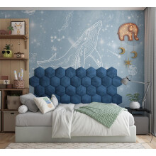 (Blue) 4 Pack - Soft Velour Upholstered Acoustic Wall Panels Hexagon (25x25cm) | Decorative Headboard Panels for Children's Room & Playroom
