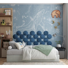 (Blue) 4 Pack - Soft Velour Upholstered Acoustic Wall Panels Round (25x25cm) | Decorative Headboard Panels for Children's Room & Playroom