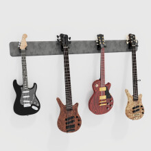 (Gray) Modular Guitar Wall-Mounted Display with Acoustic Padding 4-Guitars (160x15cm) | Velvet Multi-Guitar Holder