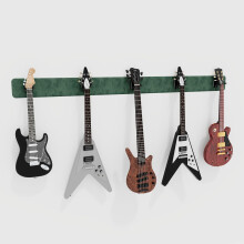 (Green) Modular Guitar Wall-Mounted Display with Acoustic Padding 5-Guitars (205x15cm) | Velvet Multi-Guitar Holder
