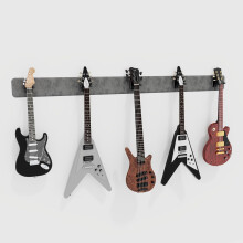 (Gray) Modular Guitar Wall-Mounted Display with Acoustic Padding 5-Guitars (205x15cm) | Velvet Multi-Guitar Holder