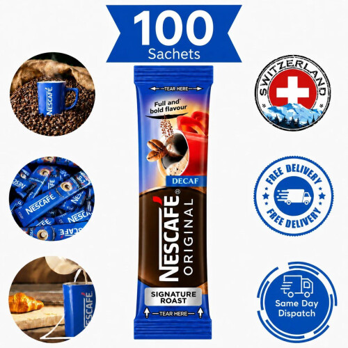 Nescafe (100) Nescafe Decaf Instant Coffee Sticks Individually Wrapped