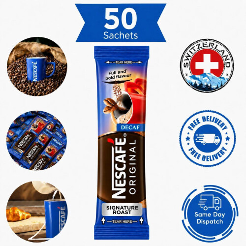 Nescafe (50) Nescafe Decaf Instant Coffee Sticks Individually Wrapped