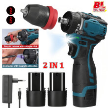 Perceuse-visseuse électrique sans fil 2-en-1, 45 Nm, moteur sans balais, avec 2 batteries, pour bricolage et bois