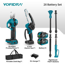 YOFIDRA Tronçonneuse Électrique 4 en 1, Manche Télescopique, Ciseaux à Branches, Lot de 2 Batteries, Prise européenne 100V-240V