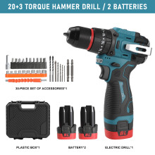 Perceuse à percussion sans fil 16,8V, moteur sans balais, 20+3 réglages de couple, avec 2 batteries et 1 chargeur