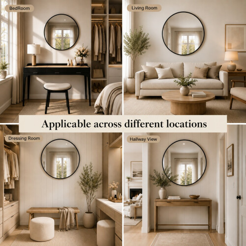Spot On Dealz 40cm Round Mirror Circle Wall Mount Black 2