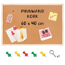 Creative Home 60x40 cm (+-2 cm) Pinnwand Kork | inkl. 5 Pinwandnadeln