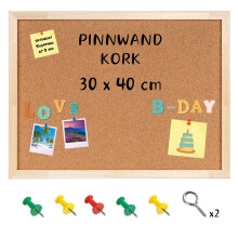 Creative Home 30x40 cm (+-2 cm) Kleine Pinnwand Kork inkl. 5 Pinwandnadeln