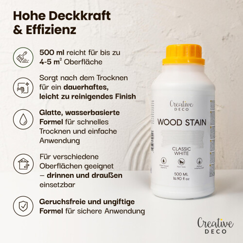 Creative Deco Holzbeize auf Wasserbasis | 500ml | Intensive Weiße Holzfarbe 2