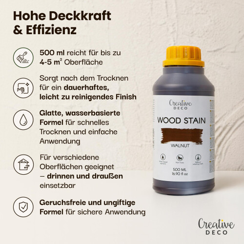 Creative Deco Holzbeize auf Wasserbasis | 500ml | Walnuss Holz Farbe 2