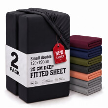 (2X Small Double - Black) Fitted Sheets 25cm Pack of 2 Small Double Deep Pocket Soft Microfibre Bed Sheets