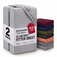 (2X Small Double - Silver) Fitted Sheets 25cm Pack of 2 Small Double Deep Pocket Soft Microfibre Bed Sheets