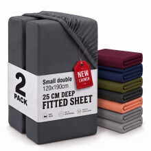 (2X Small Double - Charcoal) Fitted Sheets 25cm Pack of 2 Small Double Deep Pocket Soft Microfibre Bed Sheets
