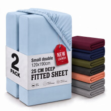 (2X Small Double - Light Blue) Fitted Sheets 25cm Pack of 2 Small Double Deep Pocket Soft Microfibre Bed Sheets