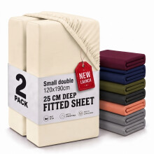 (2X Small Double - Cream) Fitted Sheets 25cm Pack of 2 Small Double Deep Pocket Soft Microfibre Bed Sheets