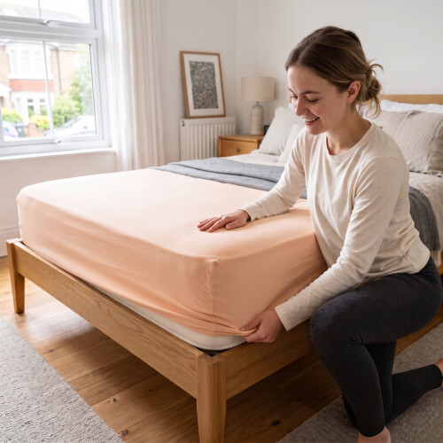 (2X Small Double - Peach) Fitted Sheets 25cm Pack of 2 Small Double Deep Pocket Soft Microfibre Bed Sheets 1