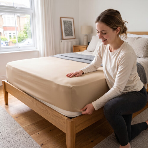 (2X Small Double - Beige) Fitted Sheets 25cm Pack of 2 Small Double Deep Pocket Soft Microfibre Bed Sheets 1