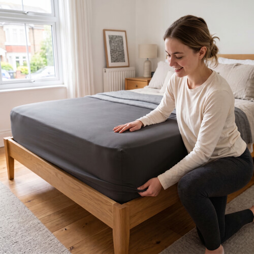 (2X Small Double - Charcoal) Fitted Sheets 25cm Pack of 2 Small Double Deep Pocket Soft Microfibre Bed Sheets 1