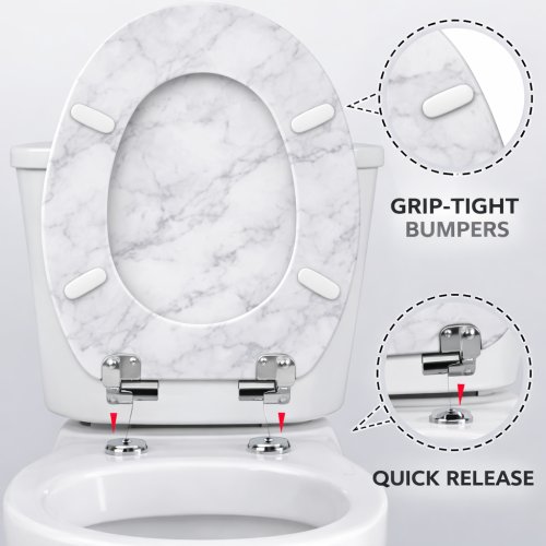 Spot On Dealz 18'' Marble Effect Wooden Toilet Seat White 2