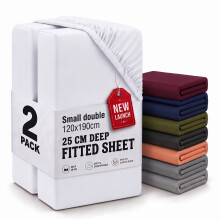(2X Small Double - White) Fitted Sheets 25cm Pack of 2 Small Double Deep Pocket Soft Microfibre Bed Sheets