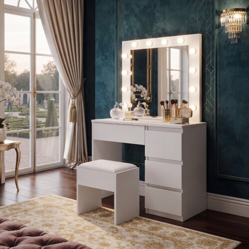 (Melody) Dressing Table Set with Hollywood LED Mirror