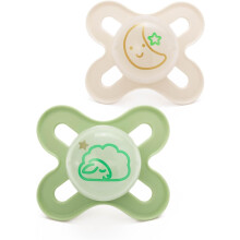 MAM Glow-in-the-Dark Dummies, 0-2M, 2 Pack, Green/Linen