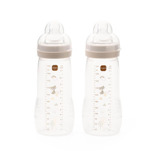 MAM MAM Easy Active Bottles, 2X 330ml, Easy-Grip Ergonomic Shape, Linen