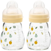 MAM Glass Bottle, 2X 170ml, with SkinSoft Silicone Teat, Yellow